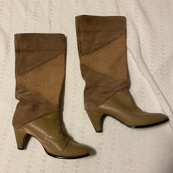Vintage brown leather and suede boots - Picture 1 of 2